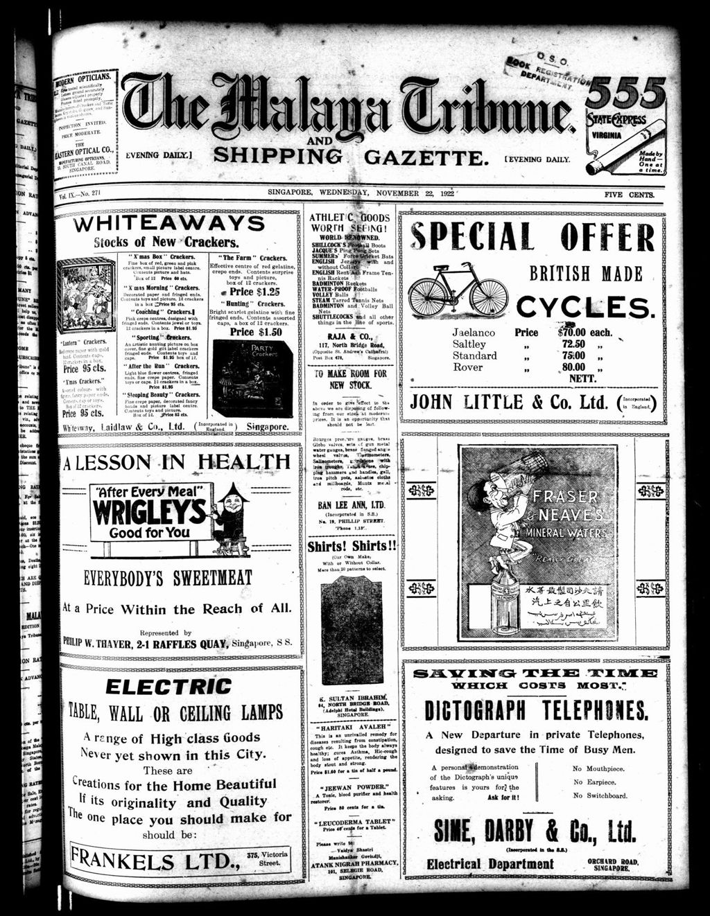 Miniature of Malaya Tribune 22 November 1922