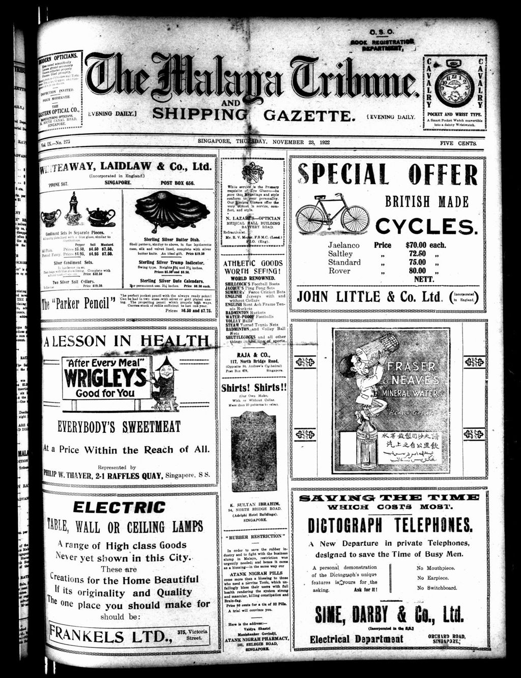 Miniature of Malaya Tribune 23 November 1922