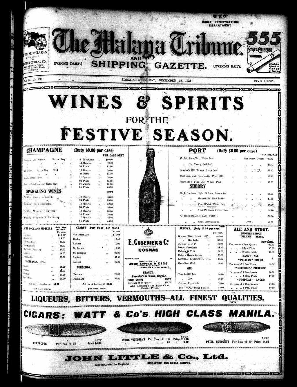 Miniature of Malaya Tribune 15 December 1922