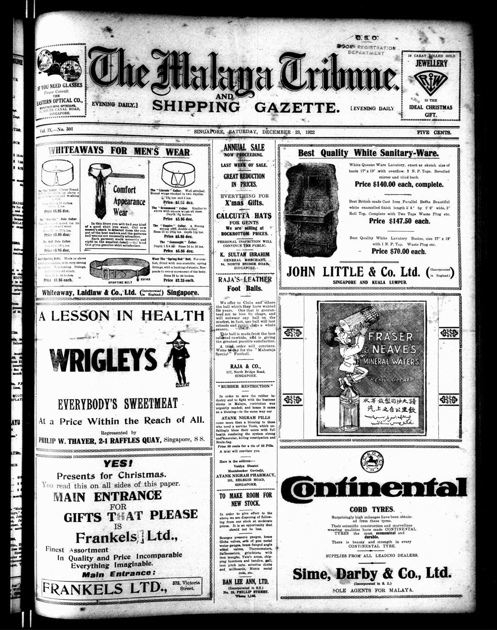 Miniature of Malaya Tribune 23 December 1922