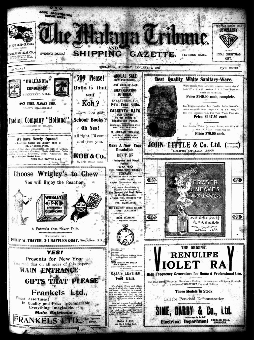 Miniature of Malaya Tribune 02 January 1923