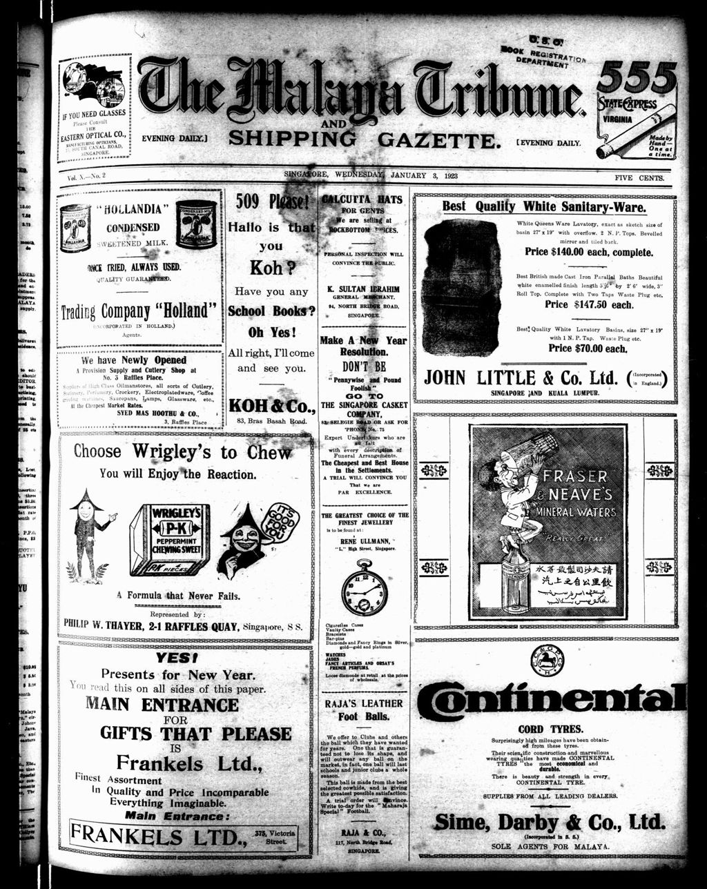 Miniature of Malaya Tribune 03 January 1923