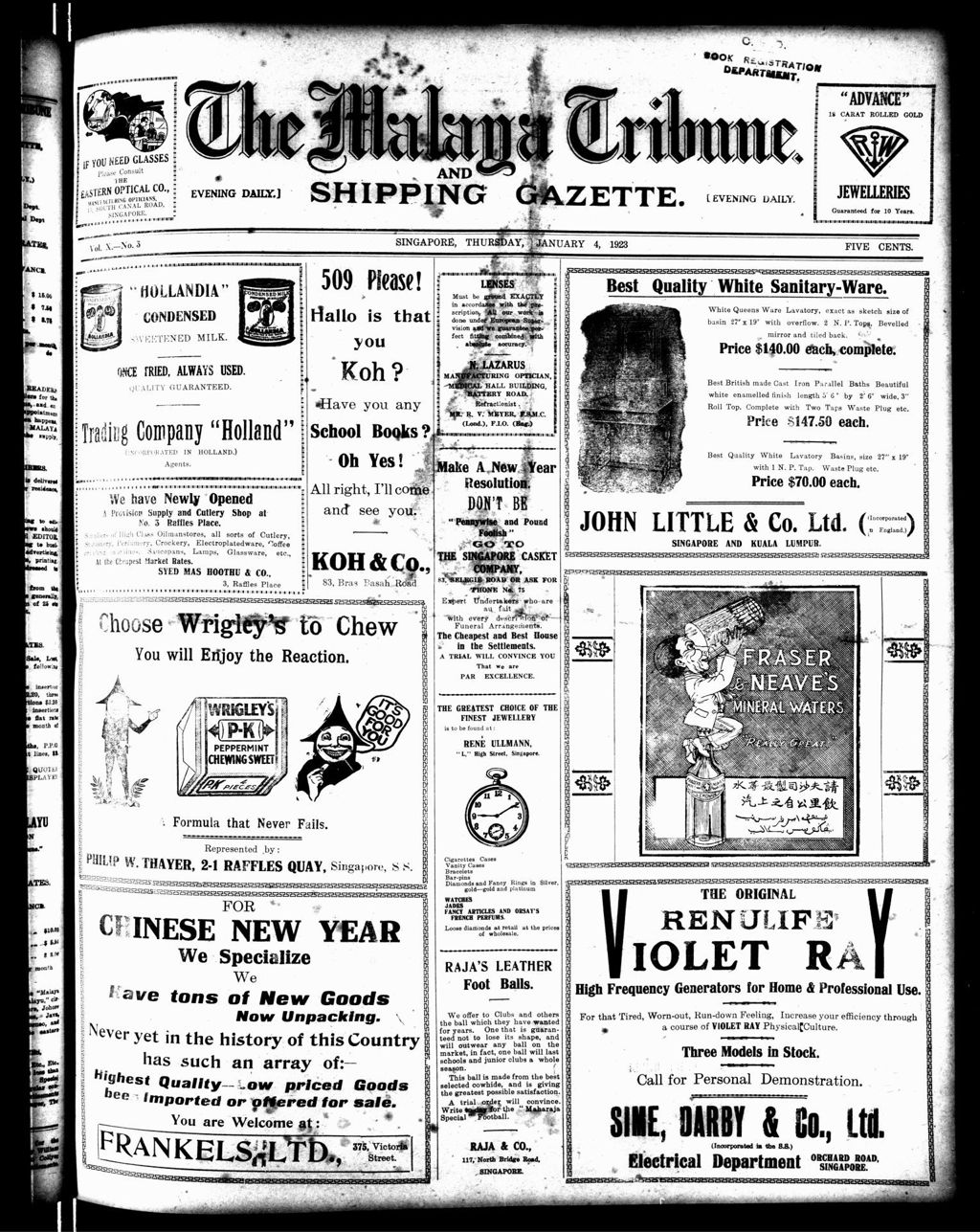 Miniature of Malaya Tribune 04 January 1923