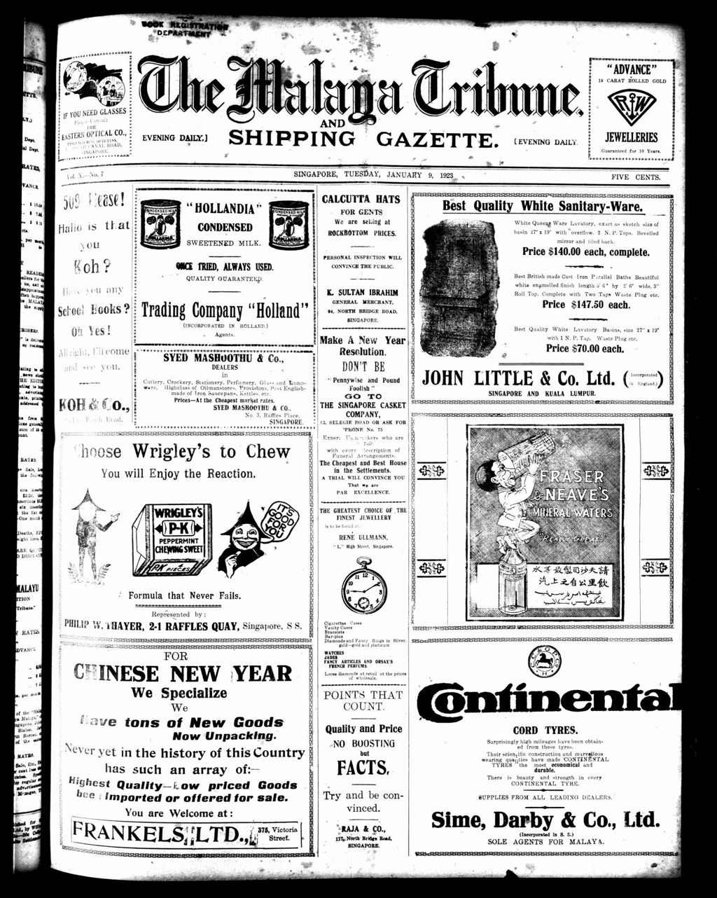 Miniature of Malaya Tribune 09 January 1923