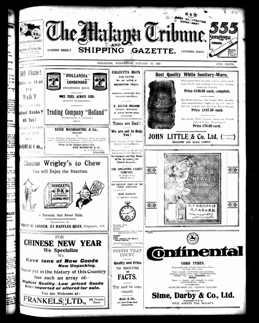 Miniature of Malaya Tribune 10 January 1923