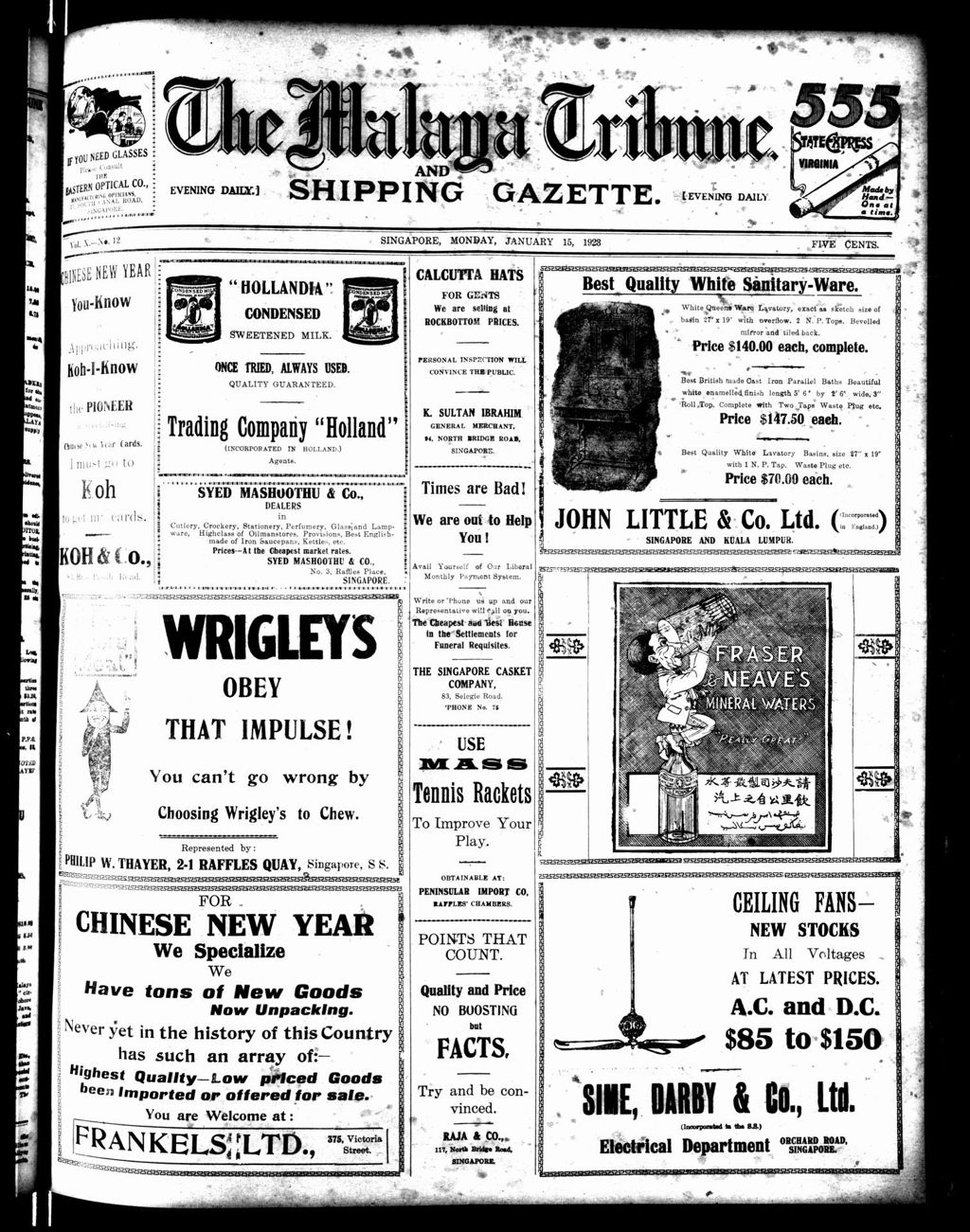 Miniature of Malaya Tribune 15 January 1923