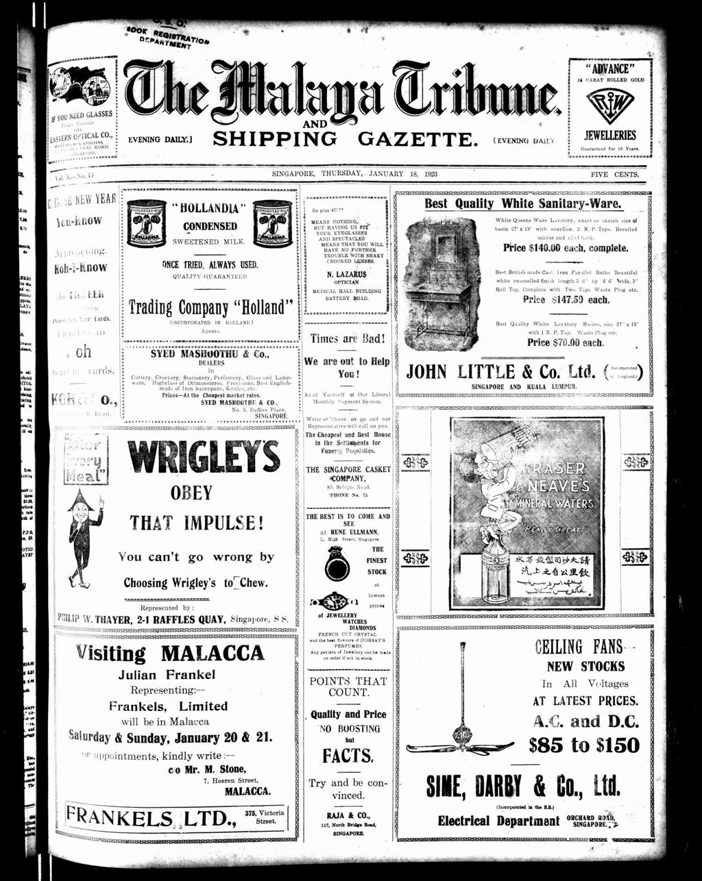 Miniature of Malaya Tribune 18 January 1923