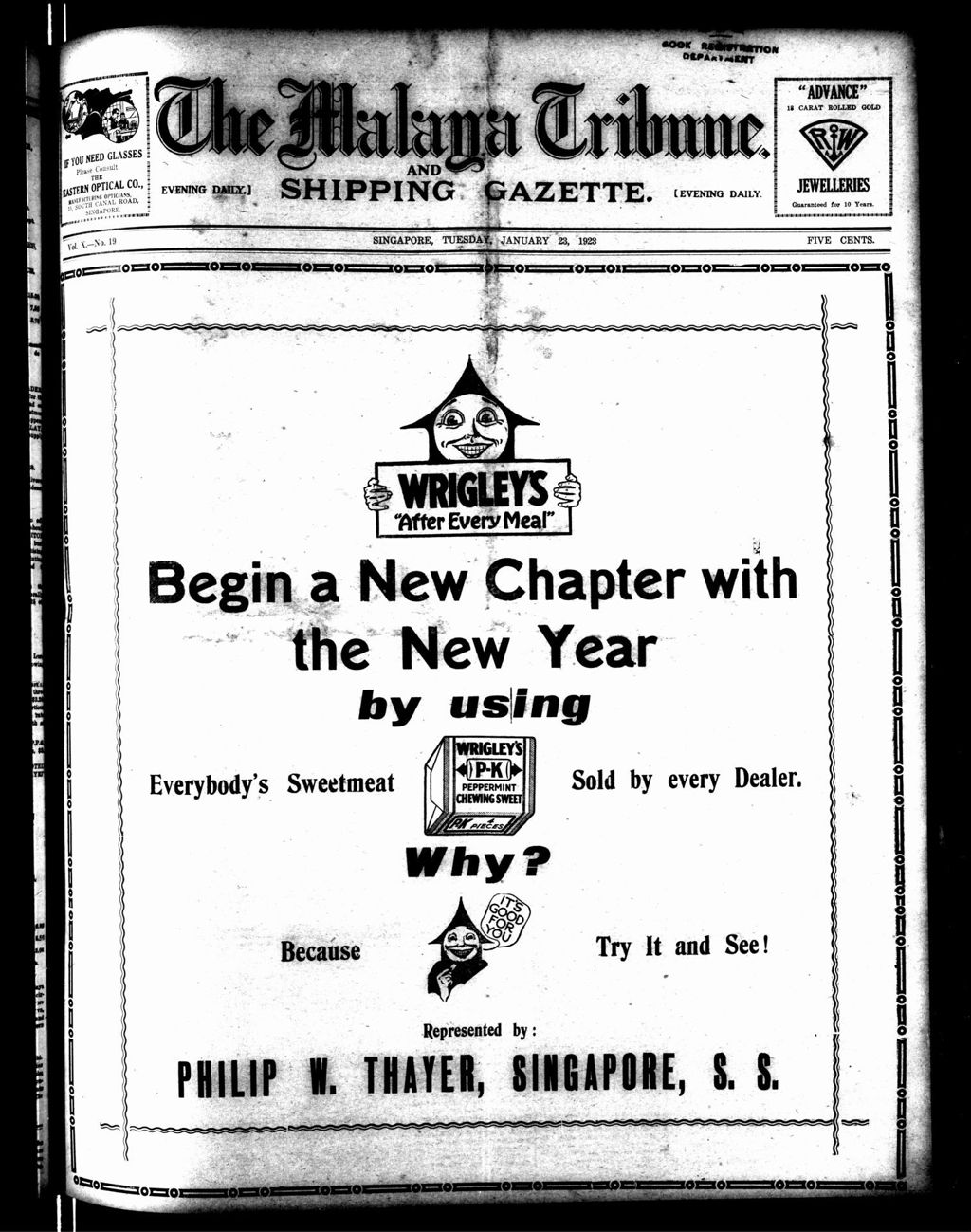 Miniature of Malaya Tribune 23 January 1923