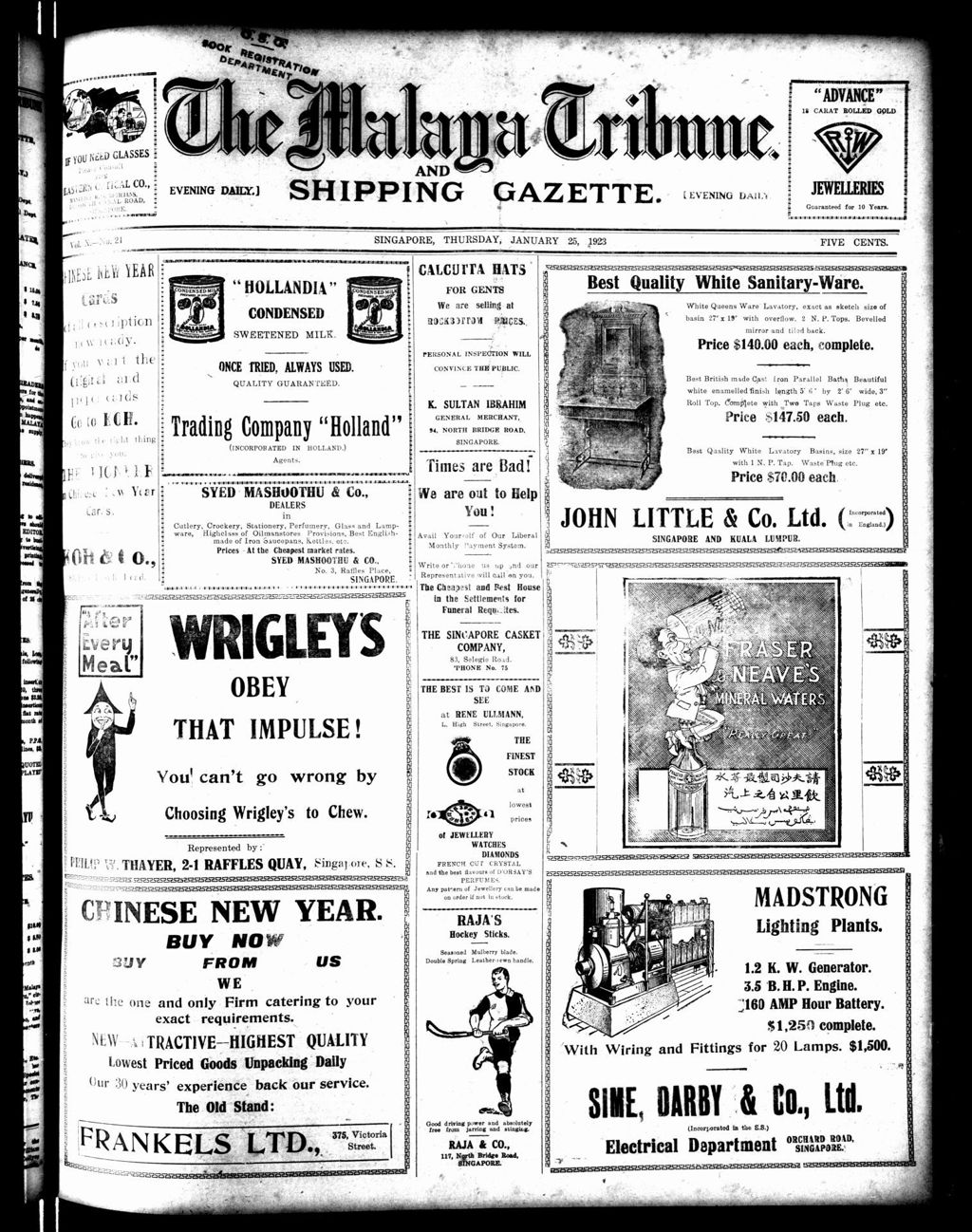 Miniature of Malaya Tribune 25 January 1923