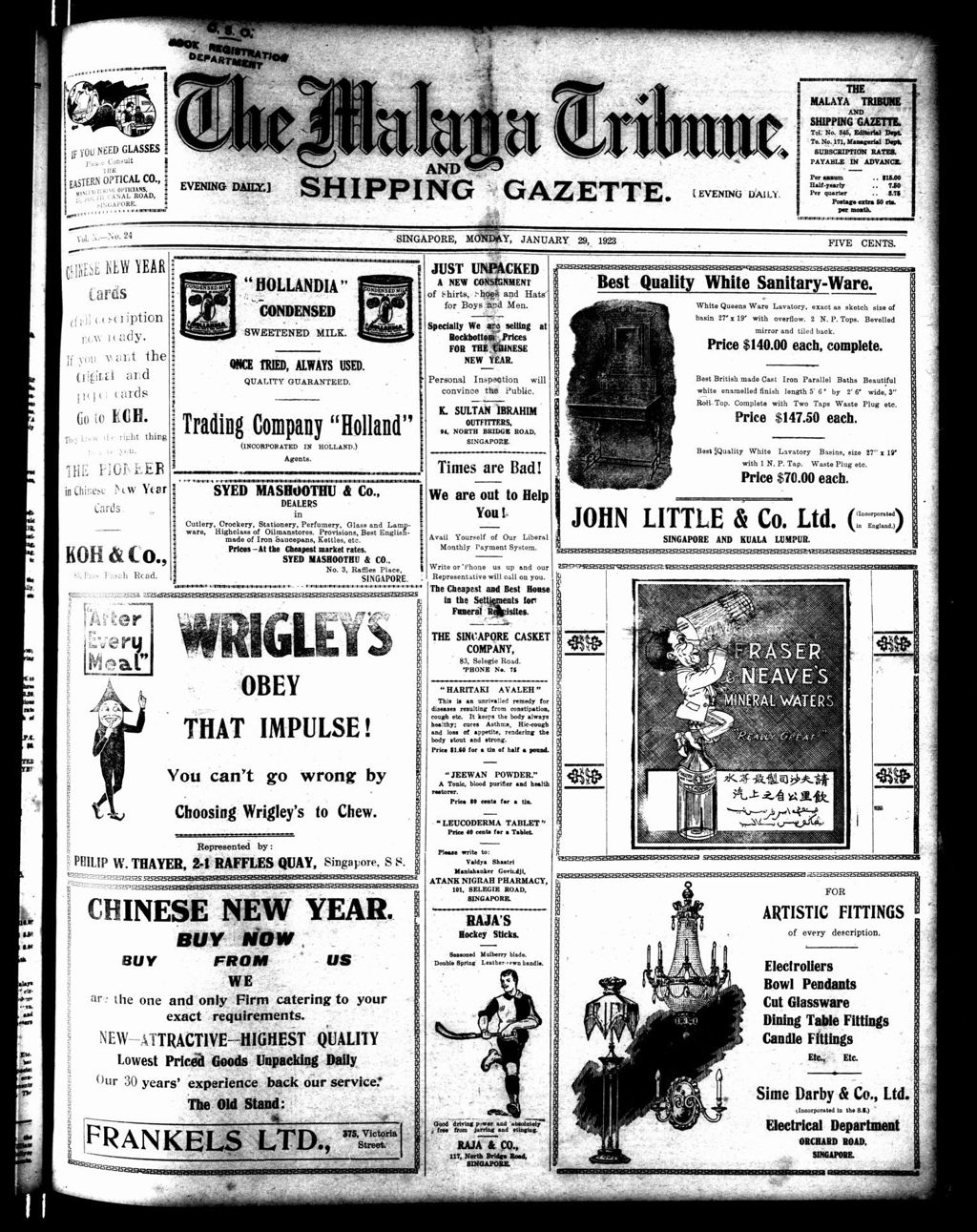 Miniature of Malaya Tribune 29 January 1923