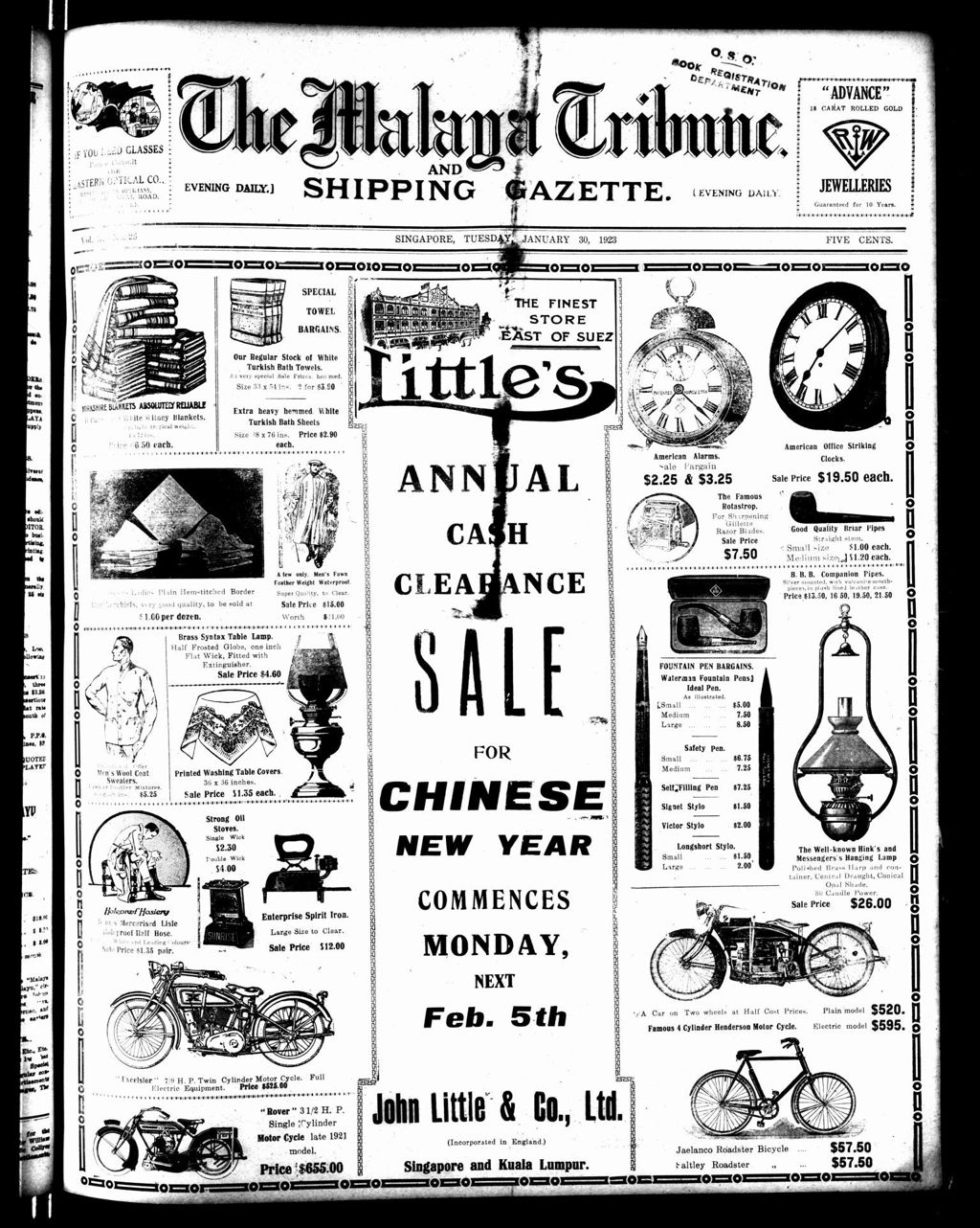 Miniature of Malaya Tribune 30 January 1923