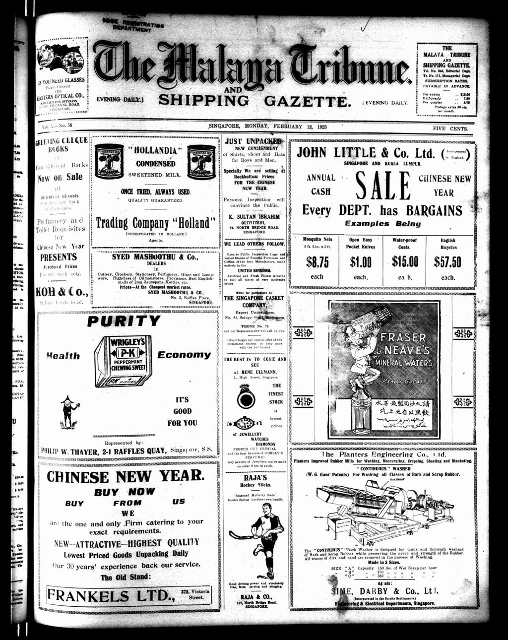 Miniature of Malaya Tribune 12 February 1923