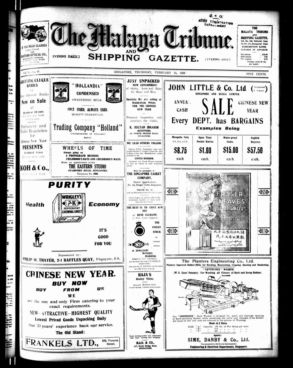 Miniature of Malaya Tribune 15 February 1923