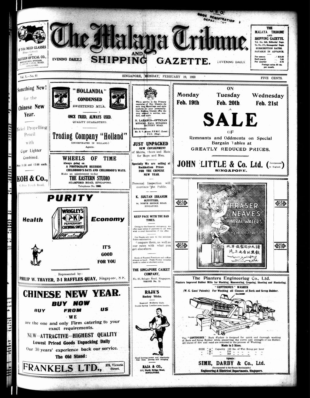 Miniature of Malaya Tribune 19 February 1923