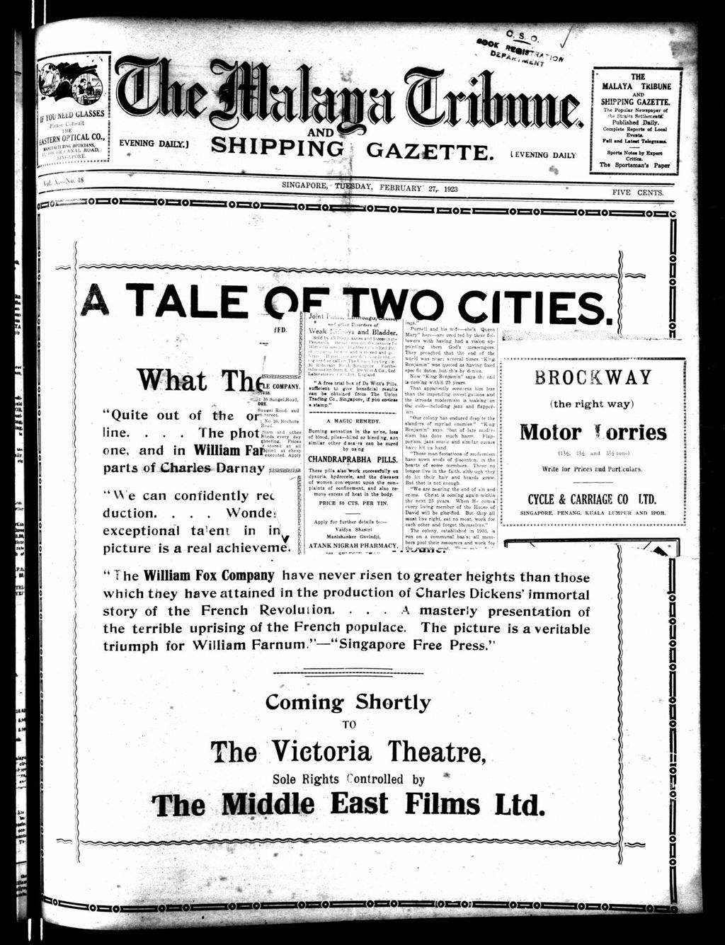 Miniature of Malaya Tribune 27 February 1923