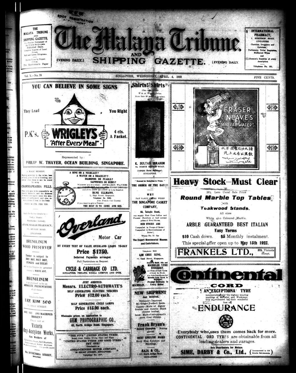 Miniature of Malaya Tribune 04 April 1923