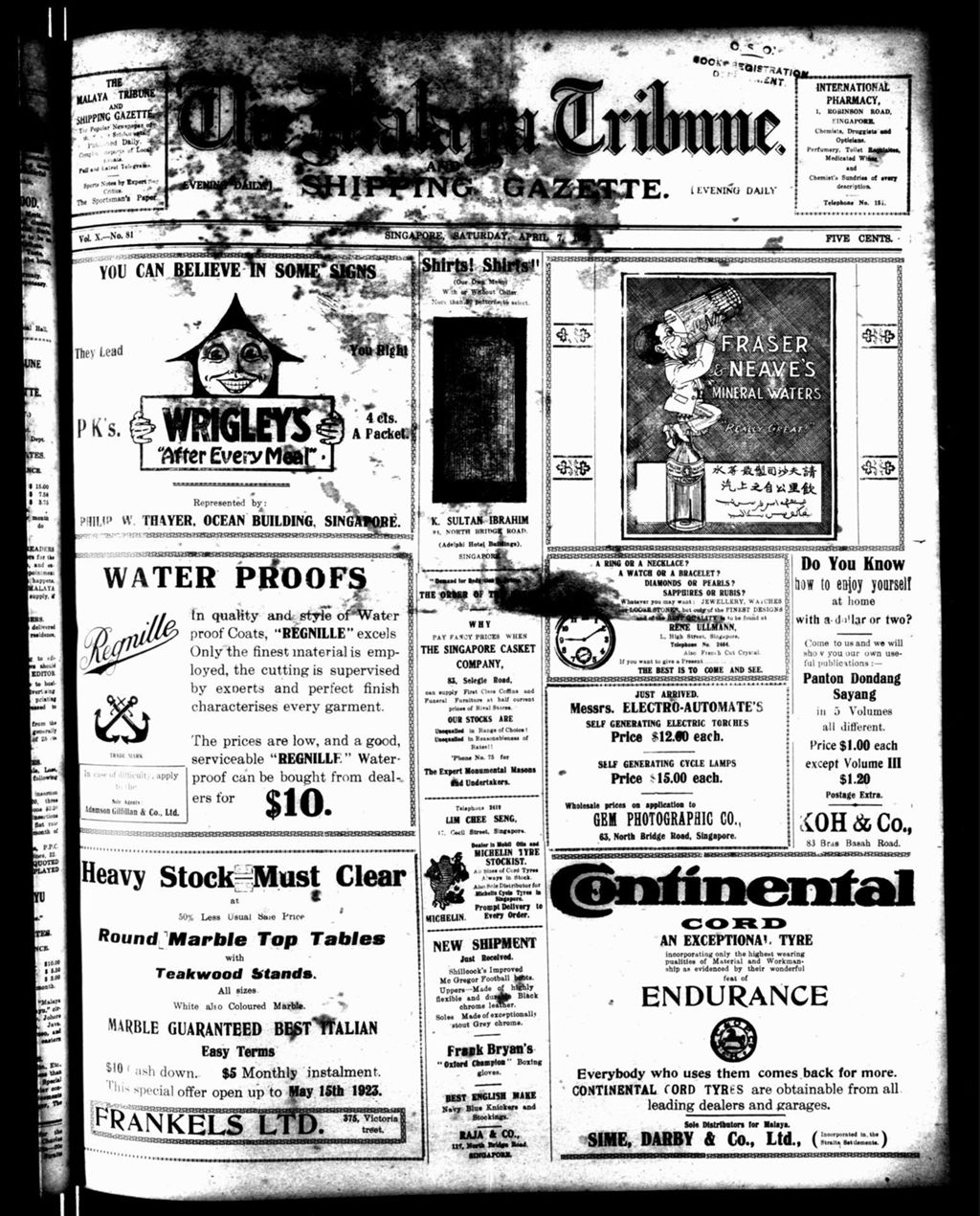 Miniature of Malaya Tribune 07 April 1923