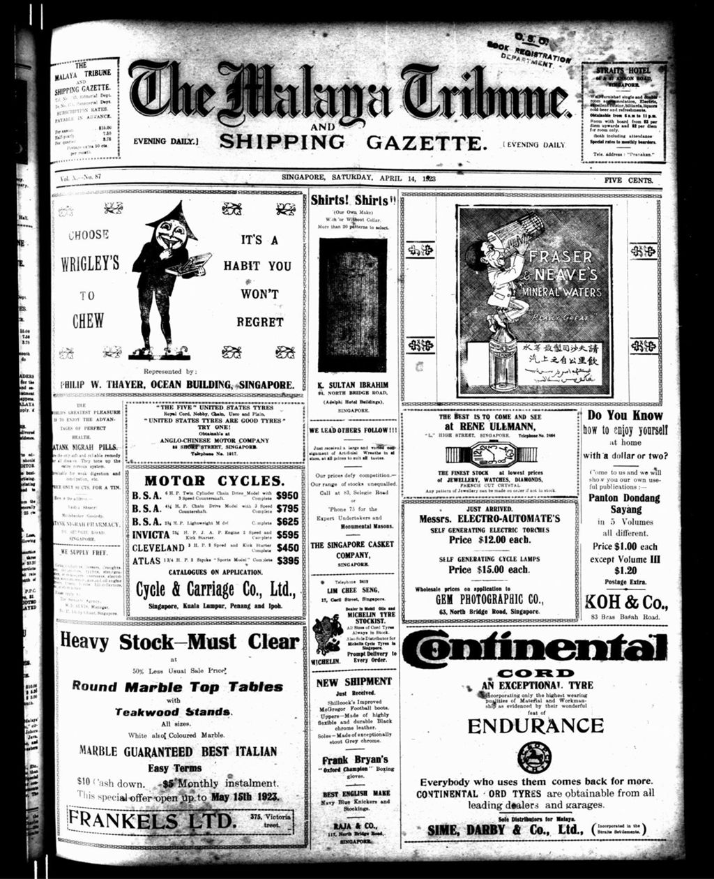 Miniature of Malaya Tribune 14 April 1923