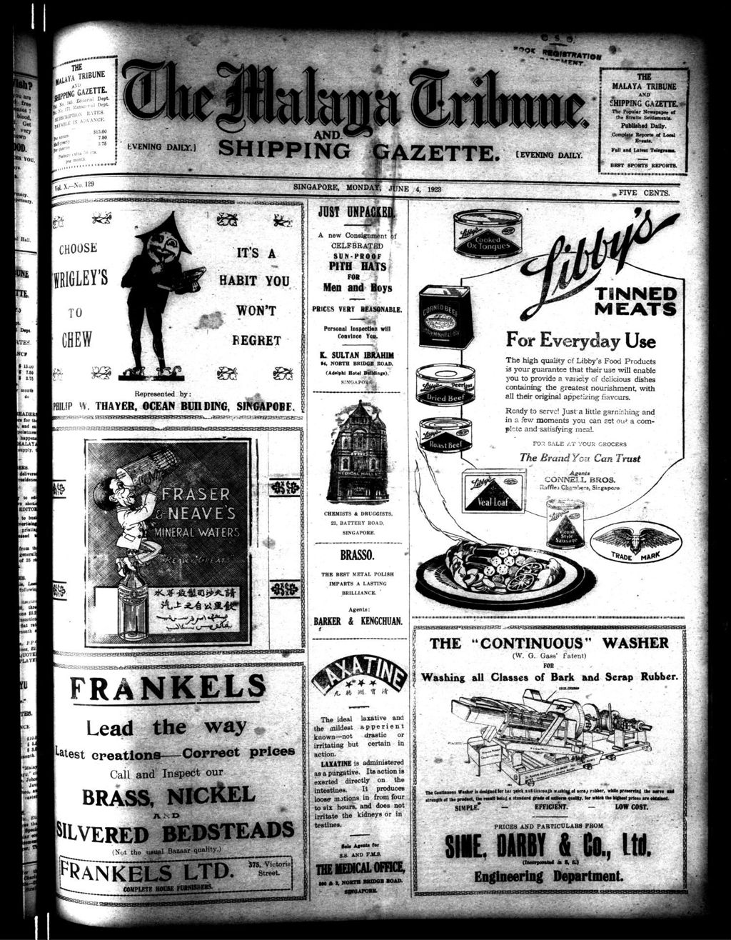 Miniature of Malaya Tribune 04 June 1923