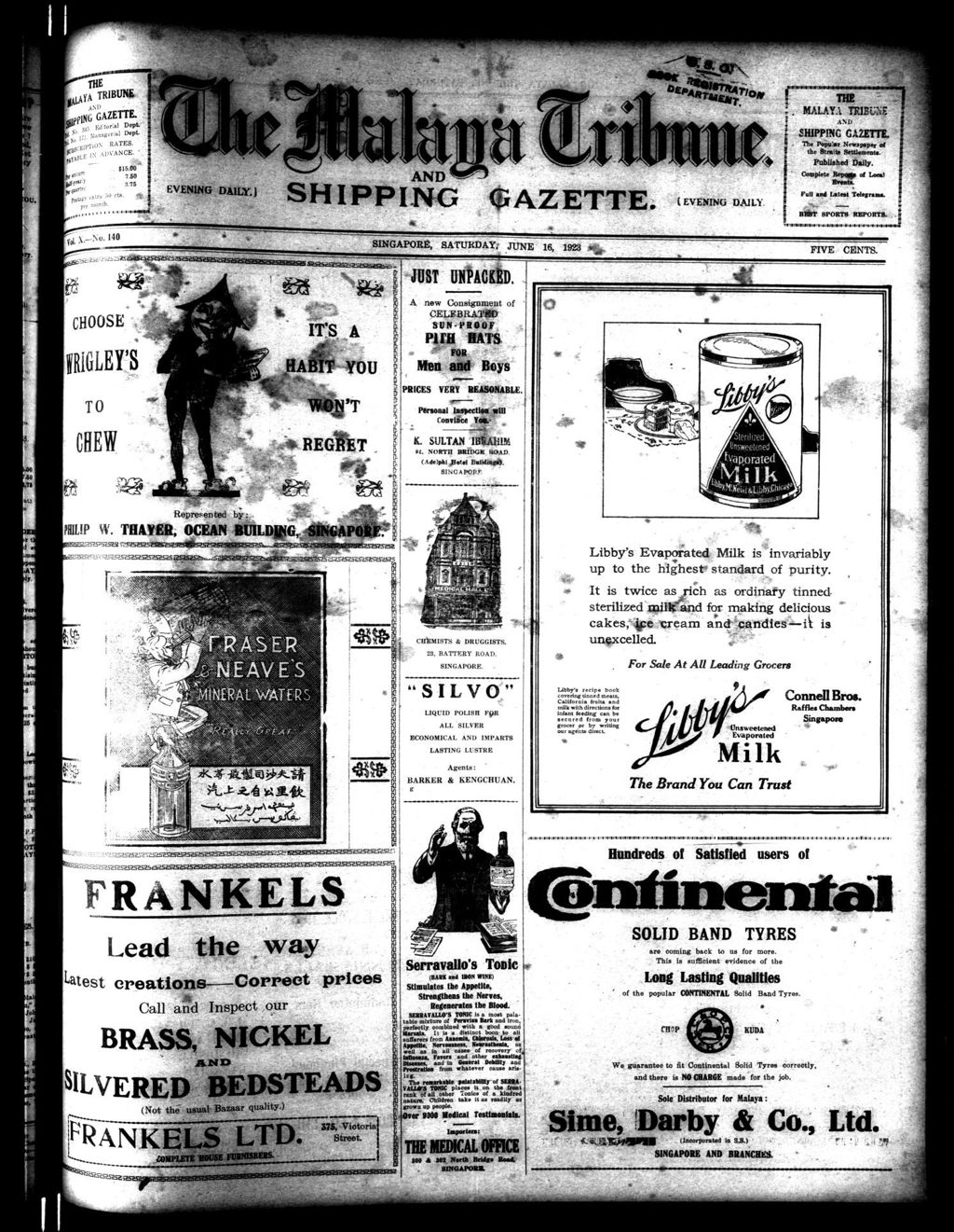 Miniature of Malaya Tribune 16 June 1923