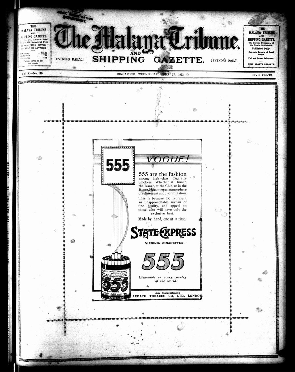 Miniature of Malaya Tribune 27 June 1923