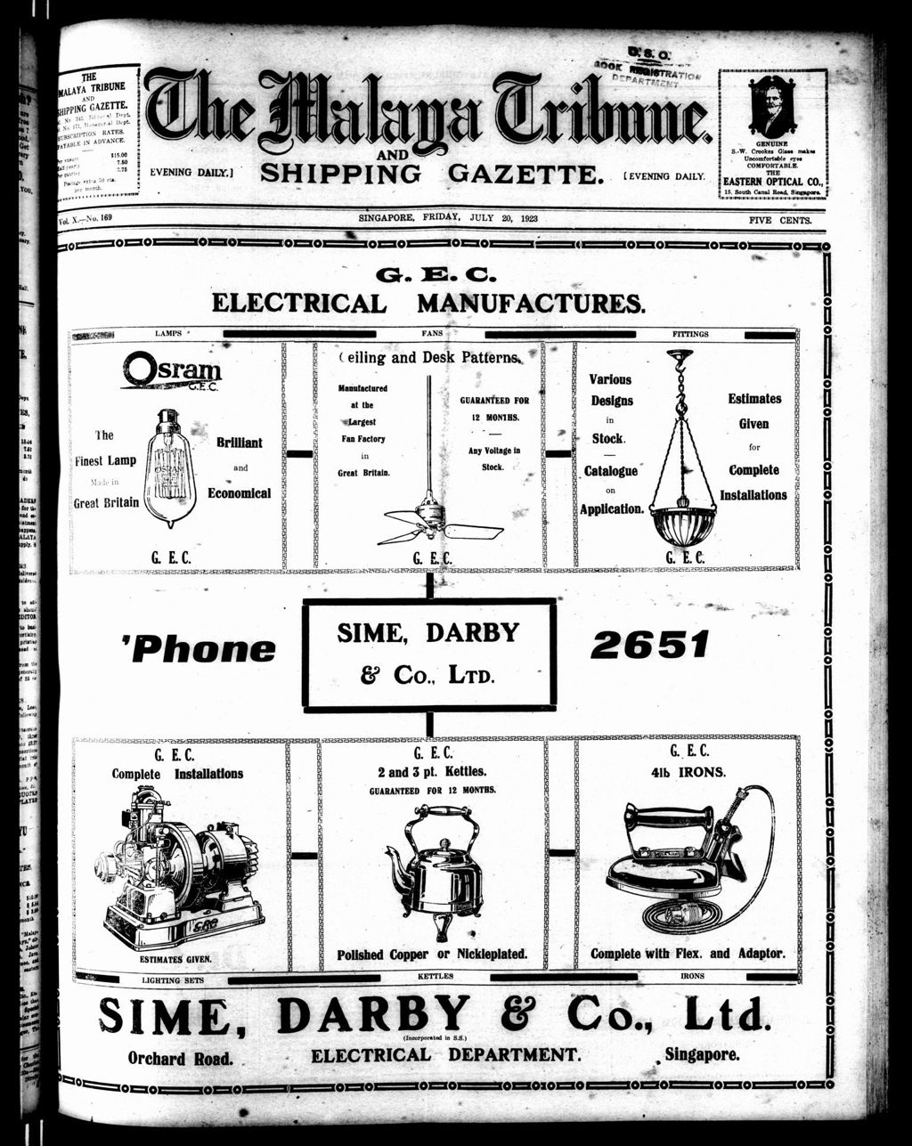 Miniature of Malaya Tribune 20 July 1923