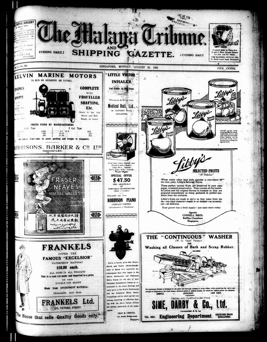 Miniature of Malaya Tribune 20 August 1923