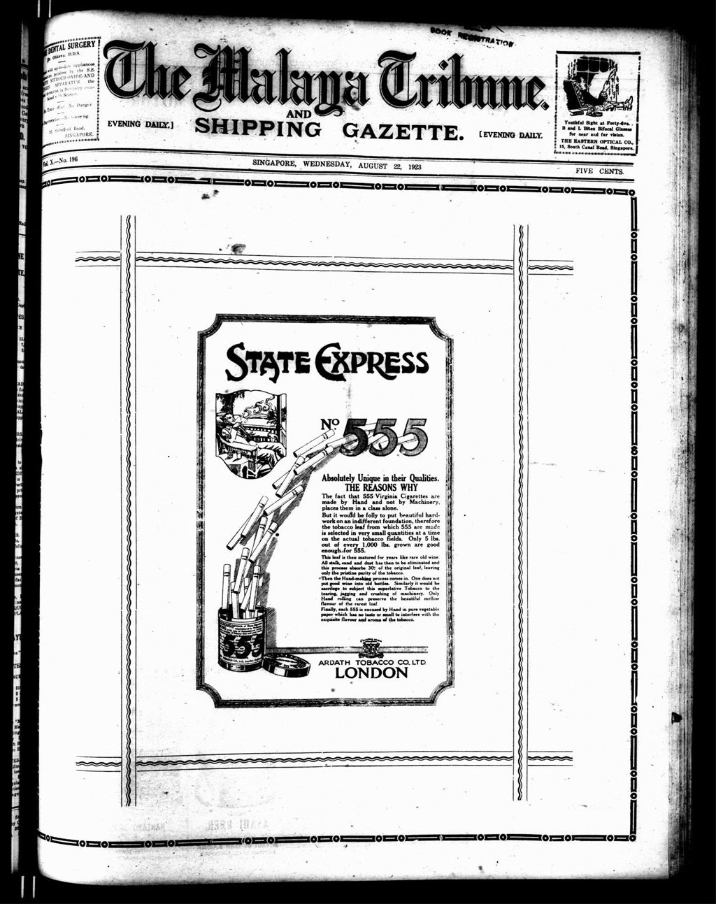 Miniature of Malaya Tribune 22 August 1923