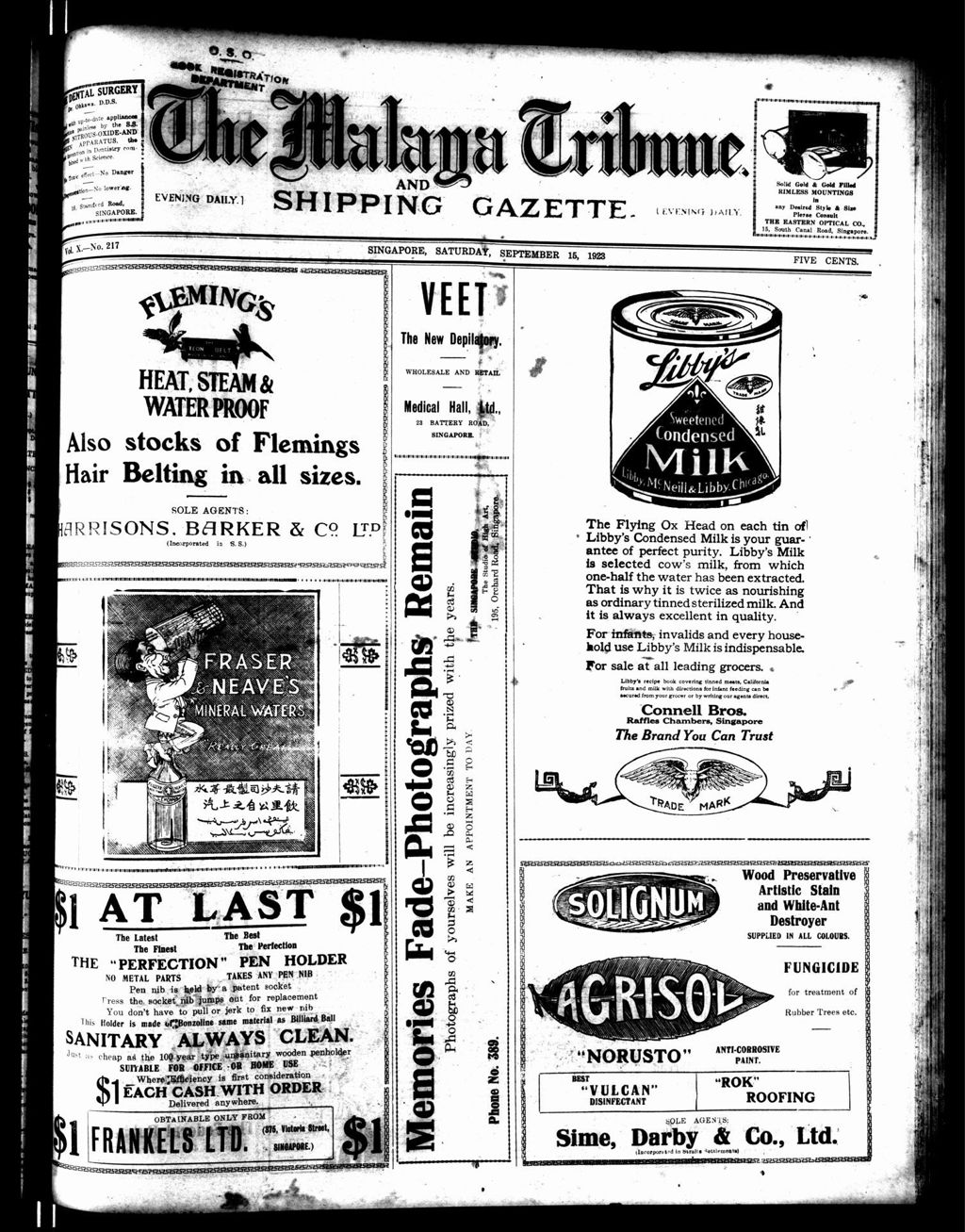 Miniature of Malaya Tribune 15 September 1923