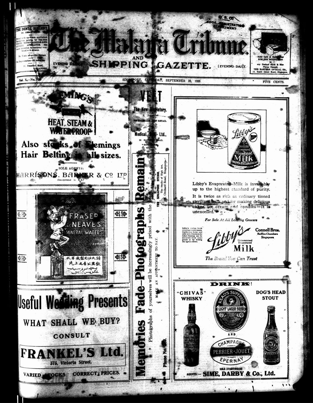 Miniature of Malaya Tribune 22 September 1923