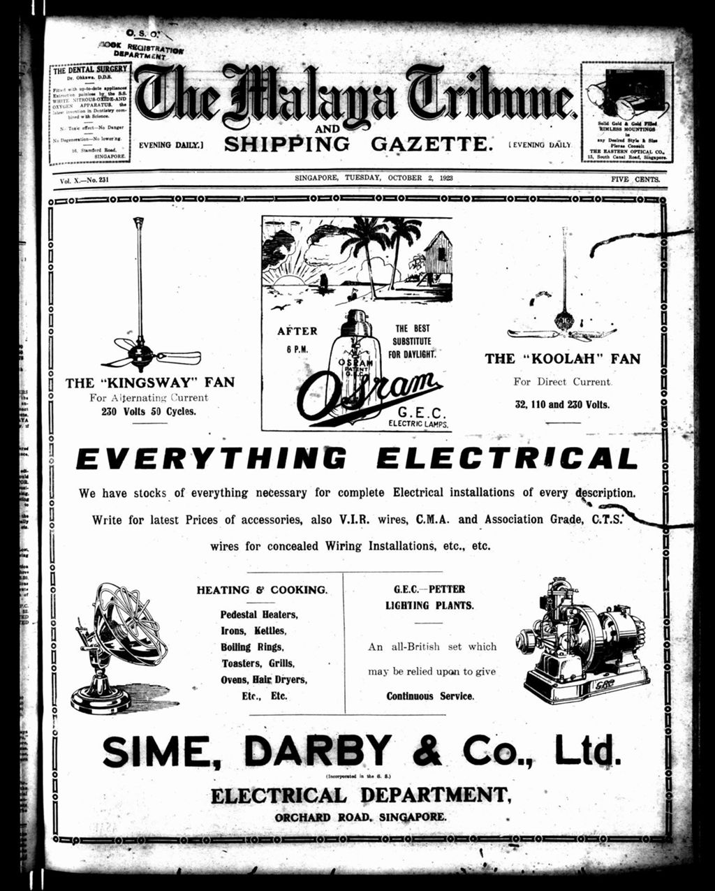 Miniature of Malaya Tribune 02 October 1923