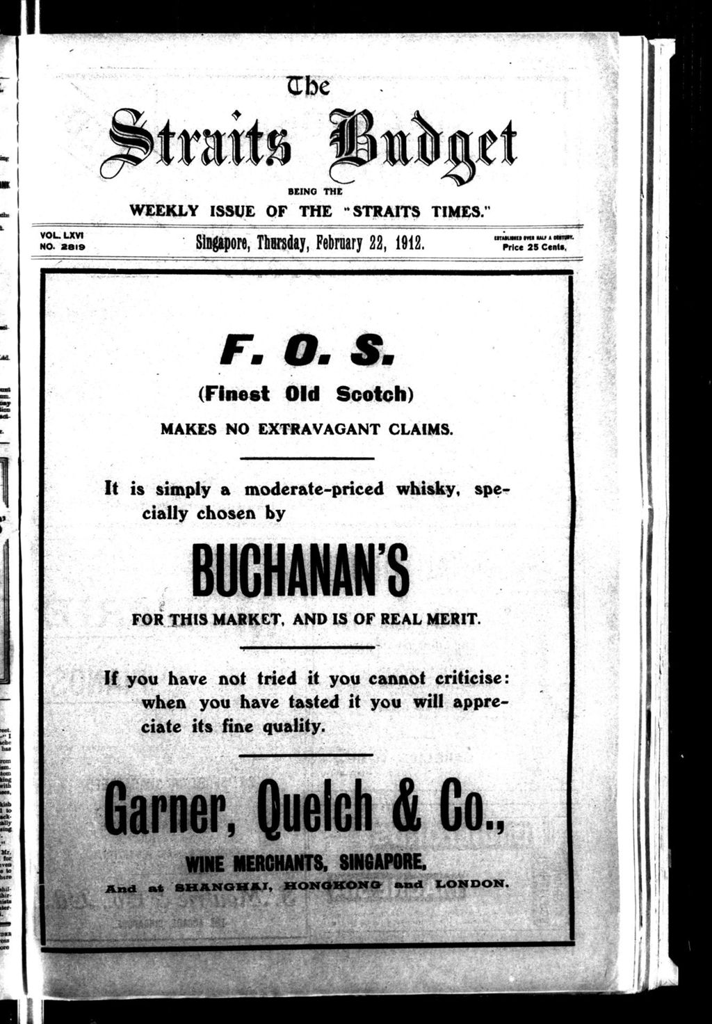 Miniature of Straits Budget 22 February 1912