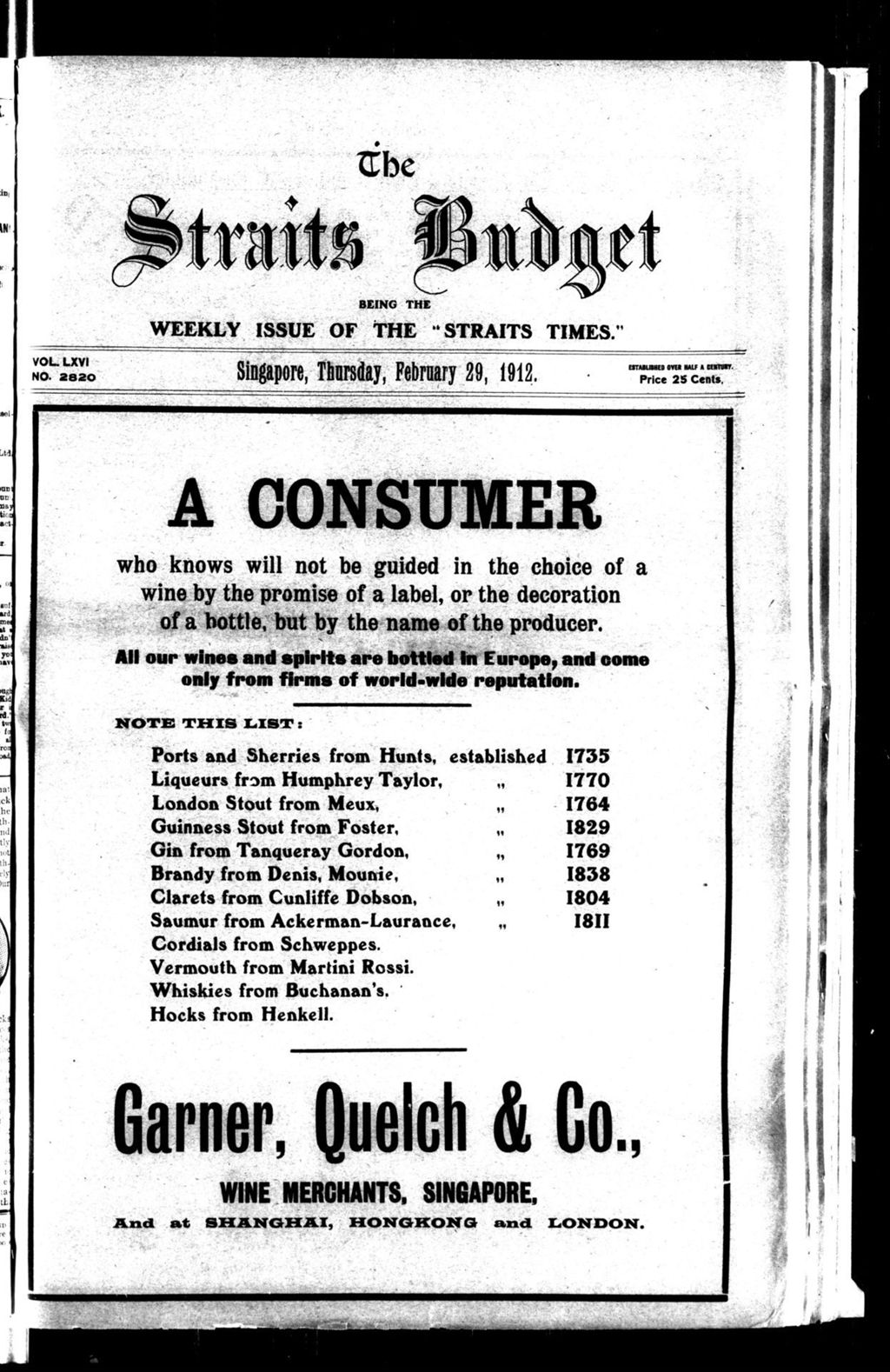 Miniature of Straits Budget 29 February 1912