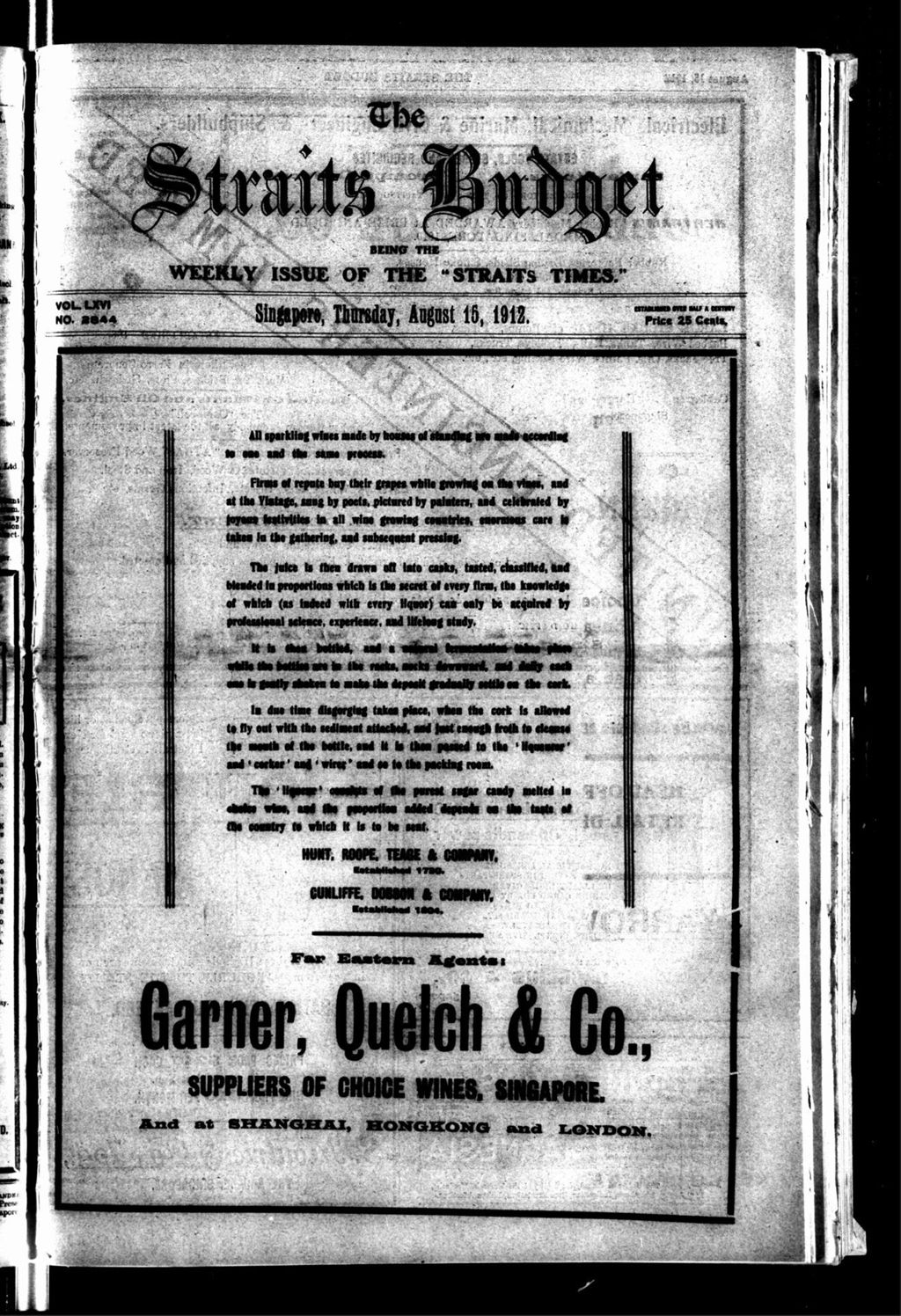 Miniature of Straits Budget 15 August 1912