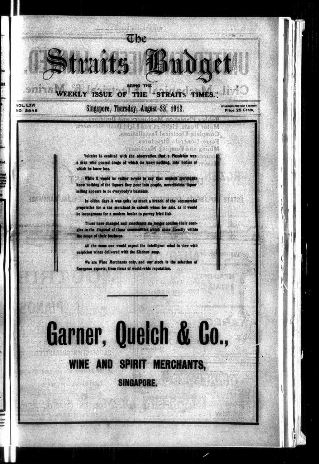 Miniature of Straits Budget 22 August 1912