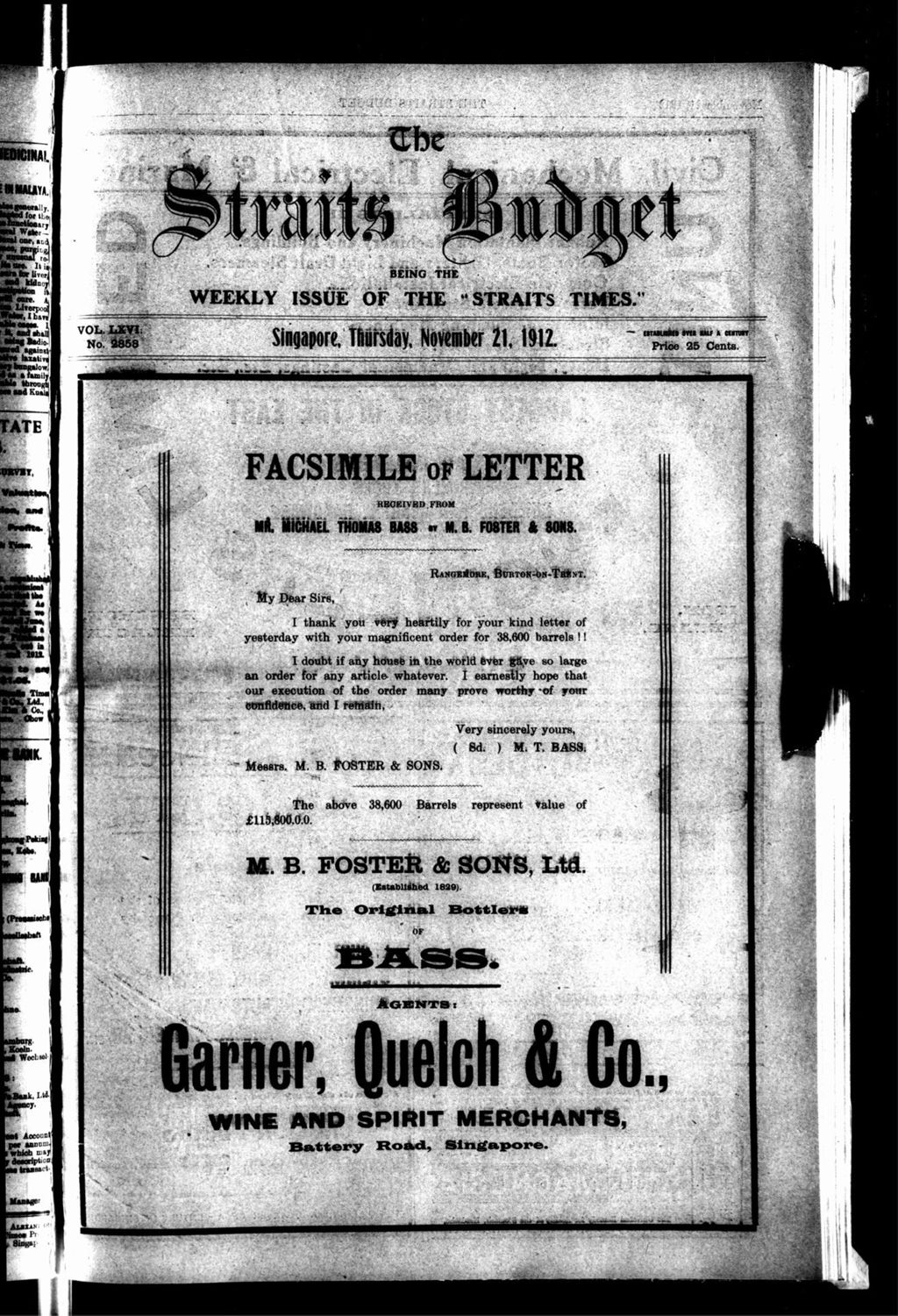 Miniature of Straits Budget 21 November 1912