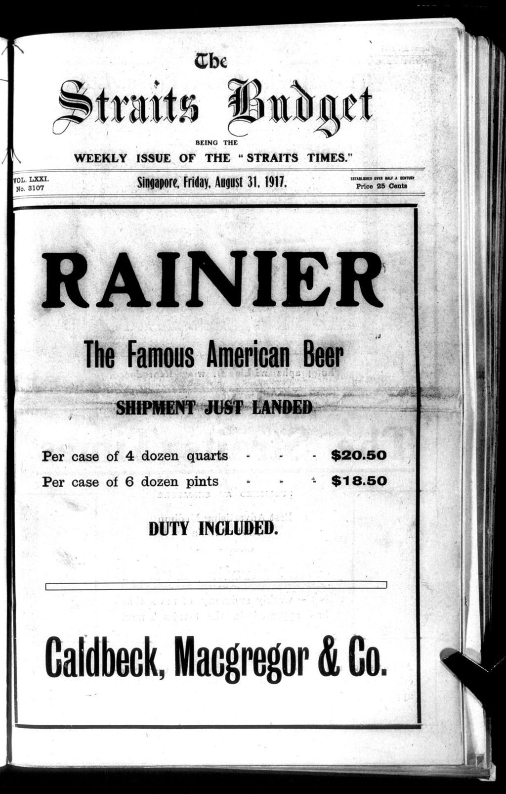 Miniature of Straits Budget 31 August 1917