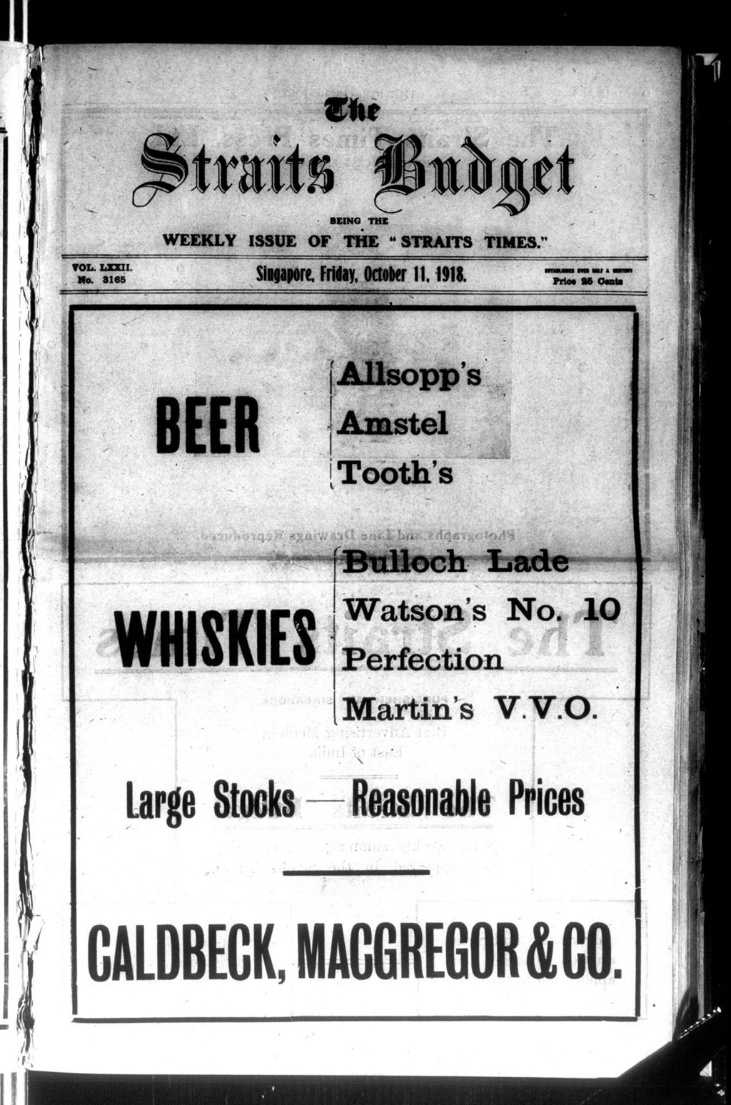 Miniature of Straits Budget 11 October 1918