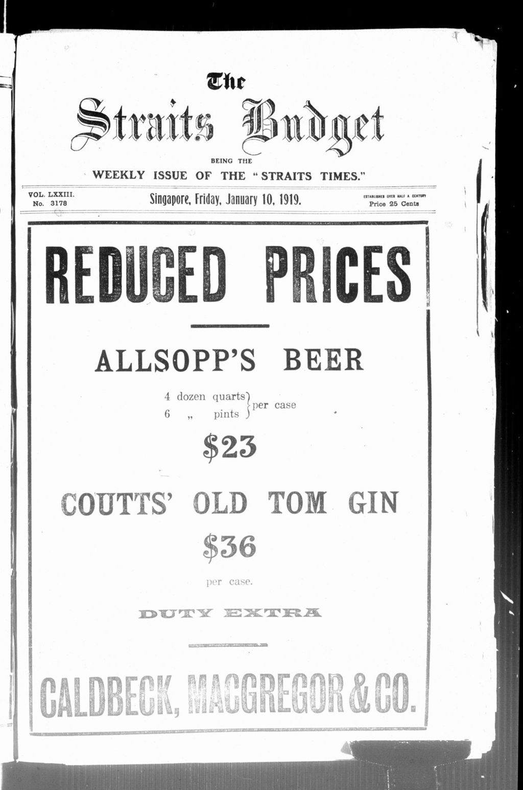 Miniature of Straits Budget 10 January 1919