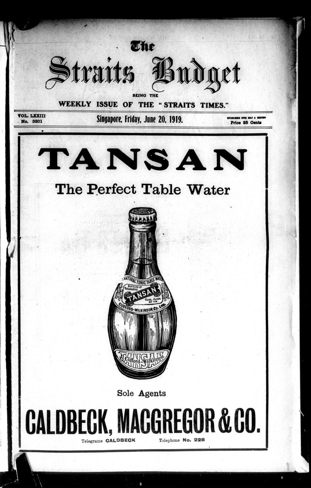 Miniature of Straits Budget 20 June 1919