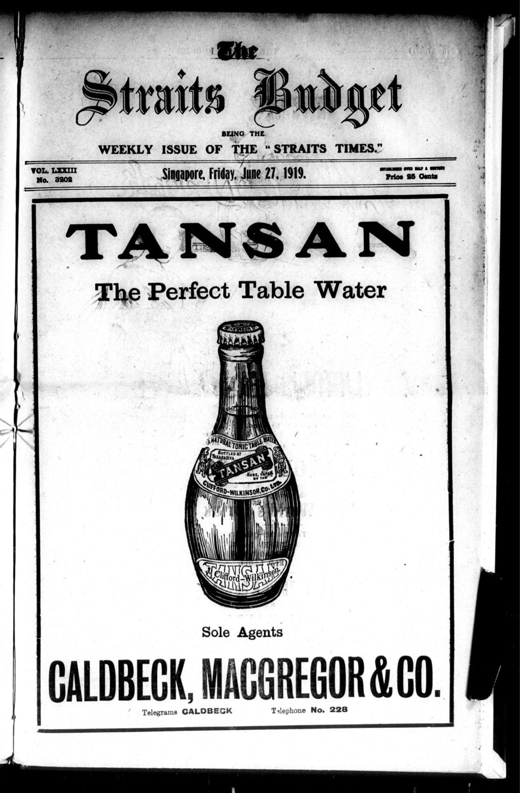 Miniature of Straits Budget 27 June 1919