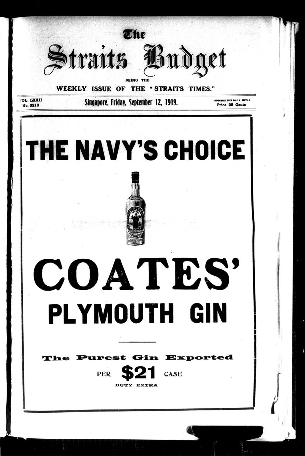 Miniature of Straits Budget 12 September 1919