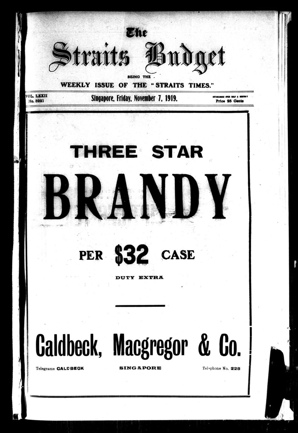 Miniature of Straits Budget 07 November 1919