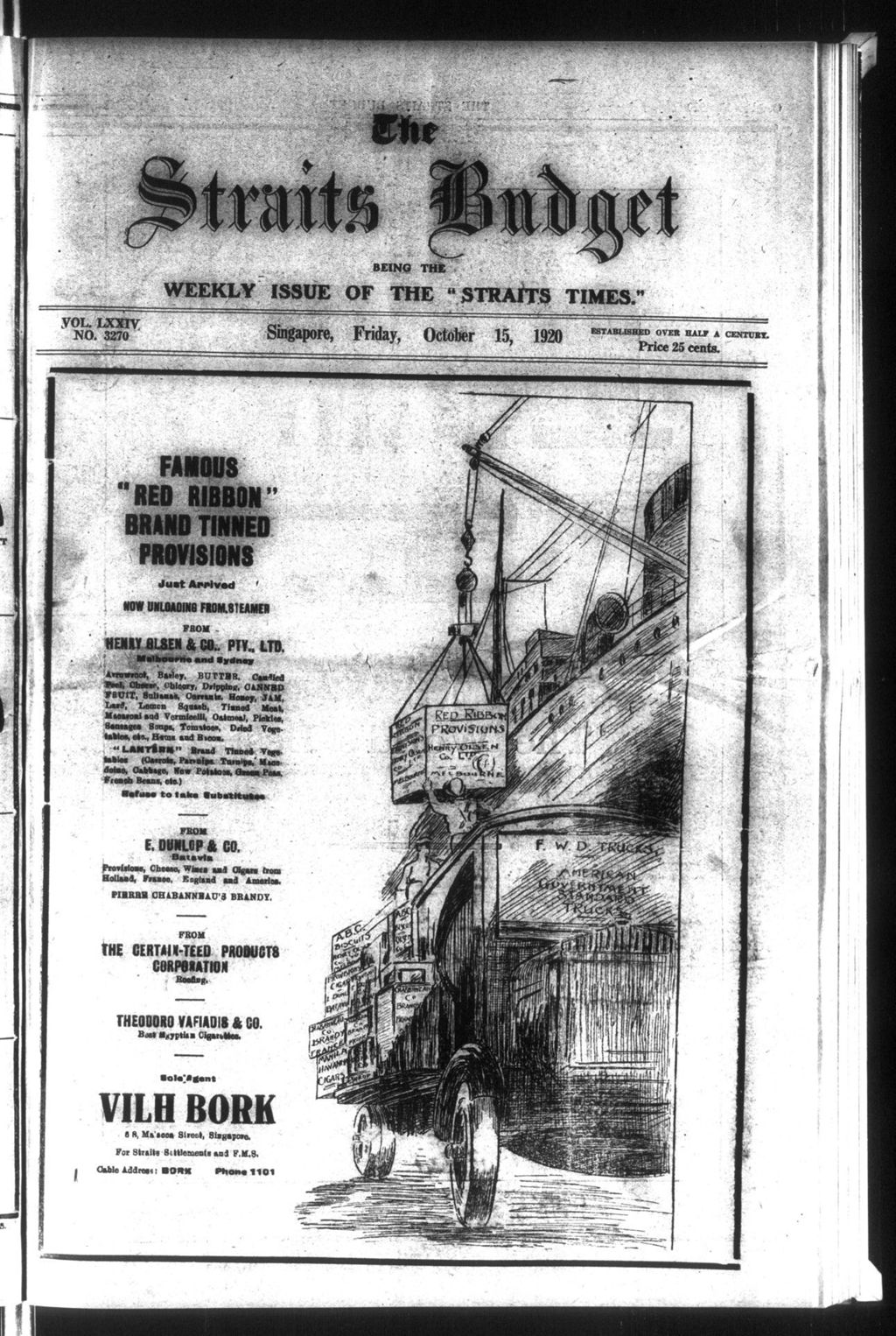 Miniature of Straits Budget 15 October 1920