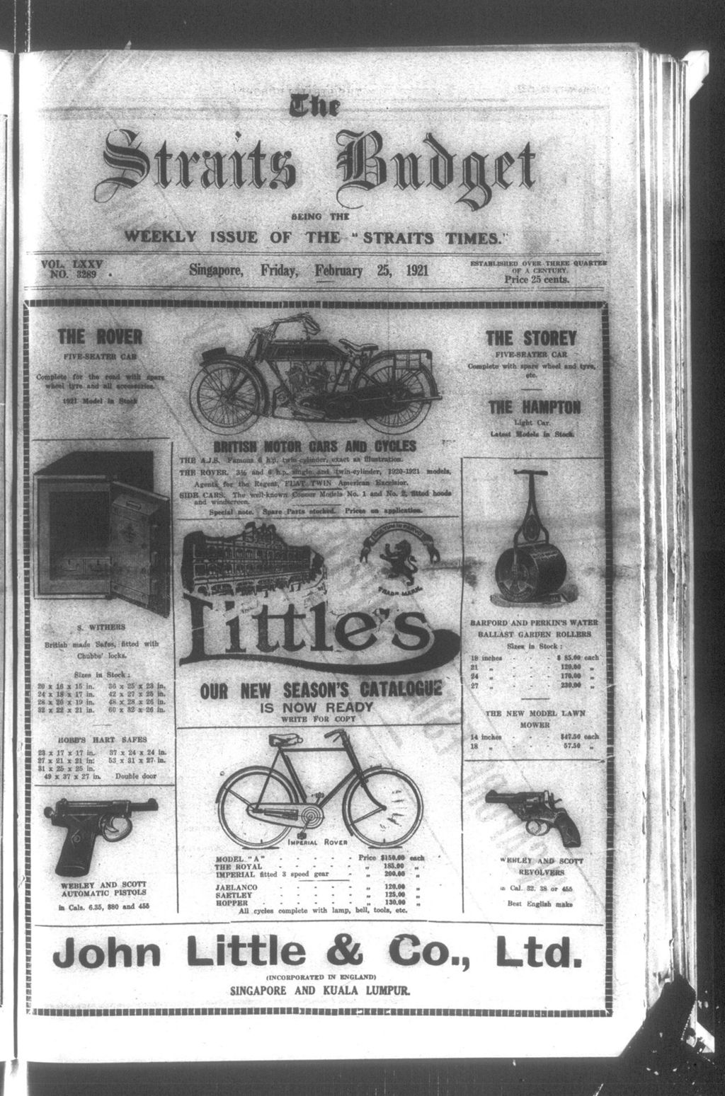 Miniature of Straits Budget 25 February 1921