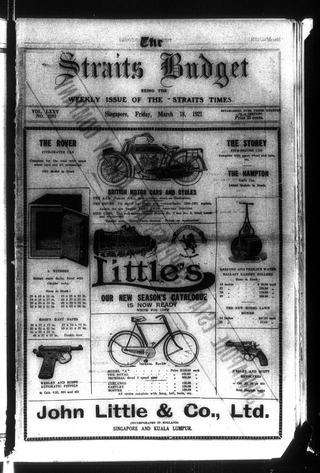 Miniature of Straits Budget 18 March 1921