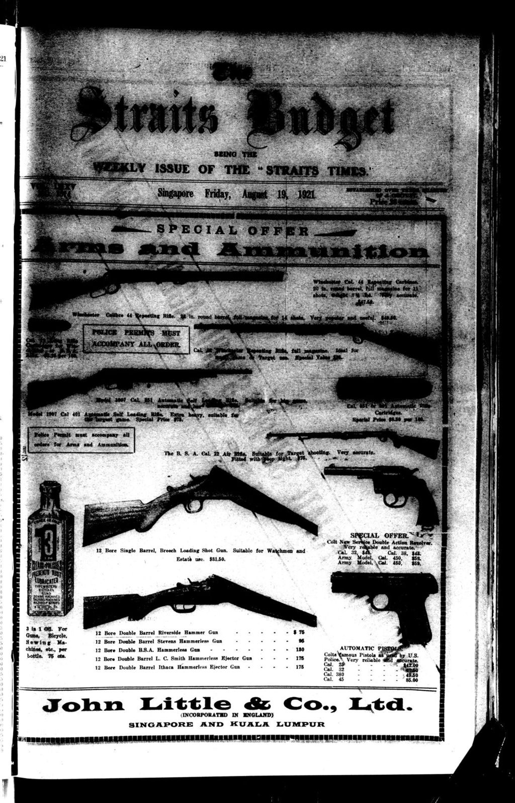 Miniature of Straits Budget 19 August 1921