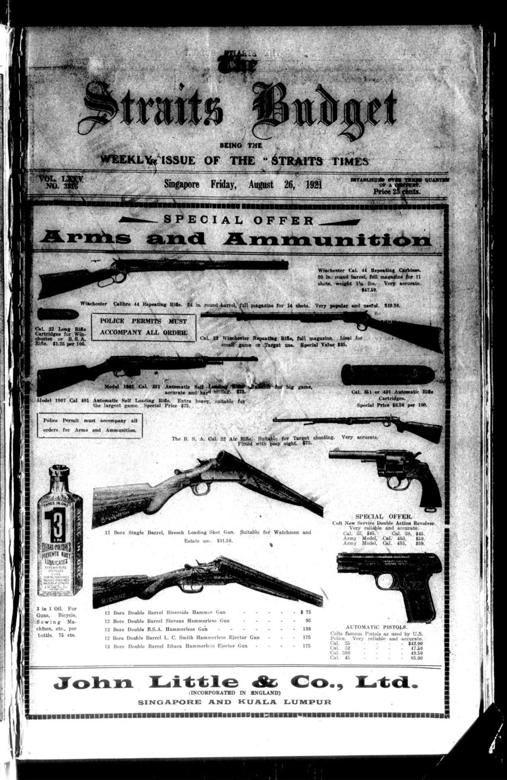 Miniature of Straits Budget 26 August 1921