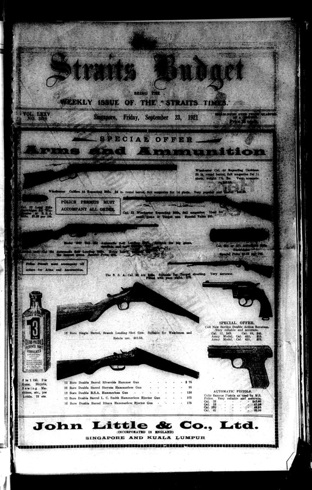 Miniature of Straits Budget 23 September 1921