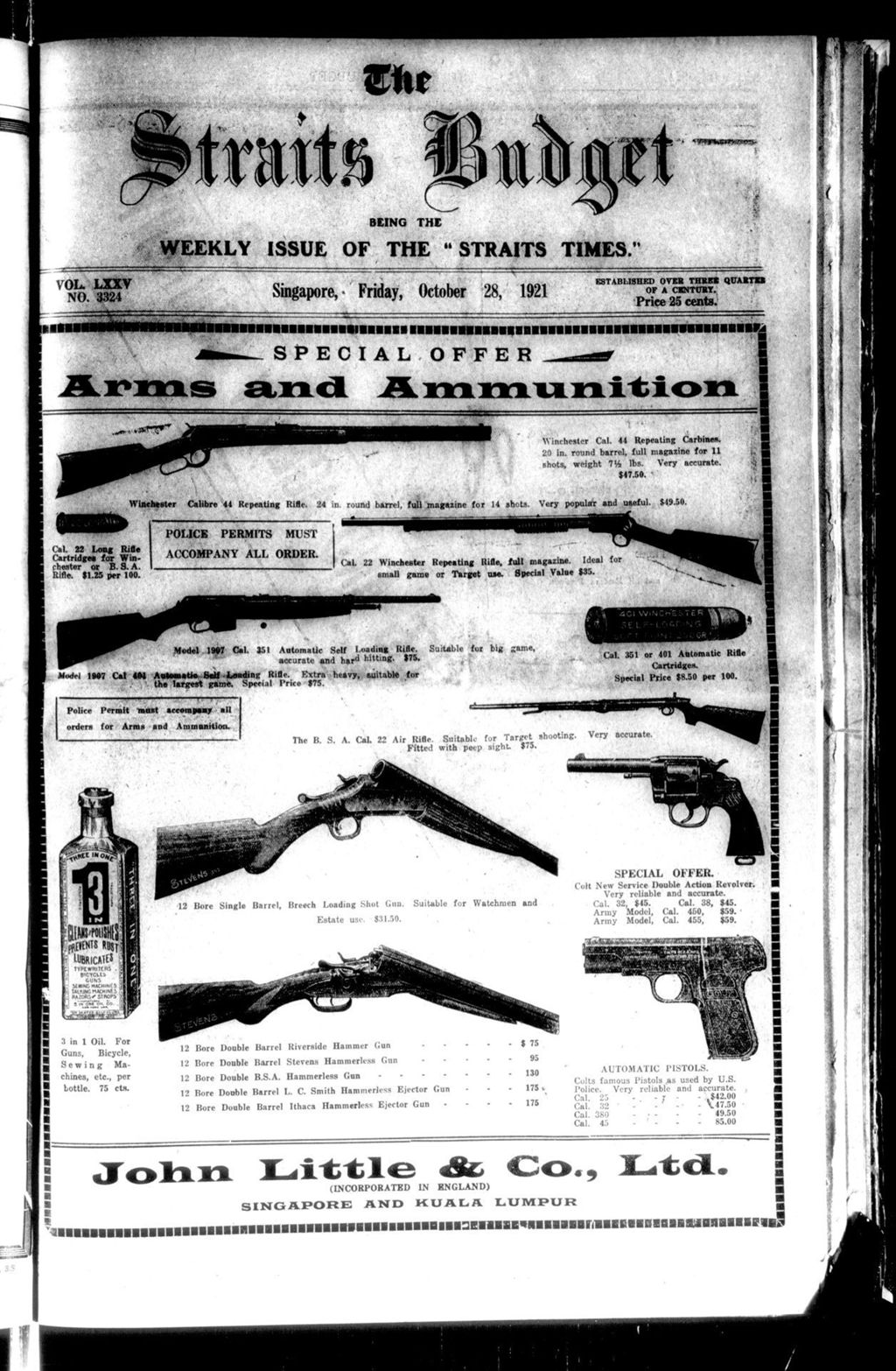 Miniature of Straits Budget 28 October 1921